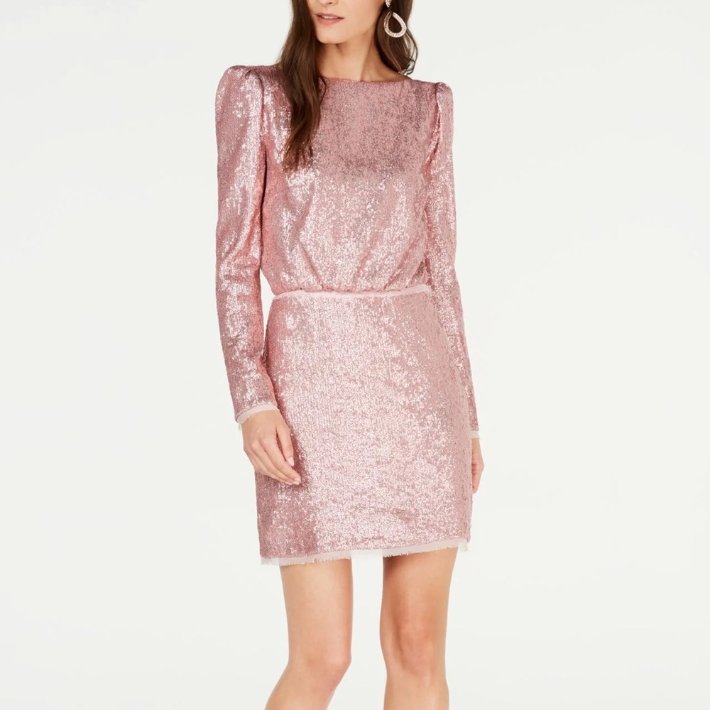 Rachel Zoe pink sequined low back V cut dress